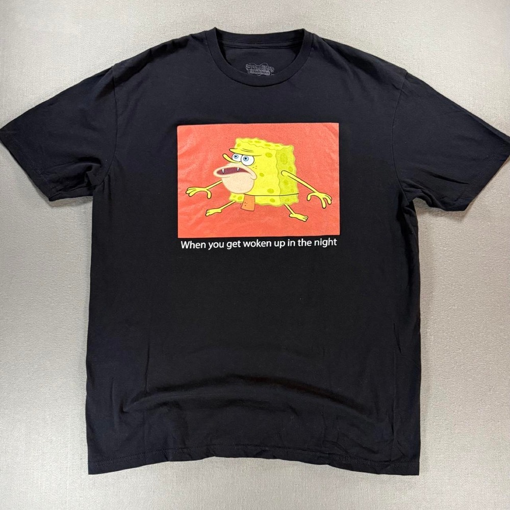 SpongeBob SquarePants Caveman "When you get woken up in the night" black t-shirt